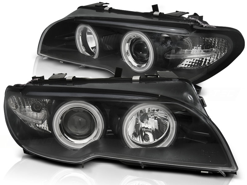 Frontlykter Bmw E46 04.03-06 Coupe Cabrio Angel Eyes CCFL Black - Bilde 2