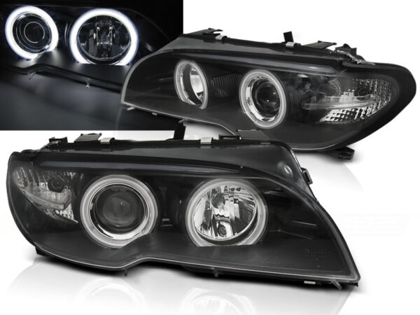 Frontlykter BMW E46 04.03-06 Coupé/Cabrio Xenon Angel Eyes CCFL Svart – uten AFS – bilde 1 av 2