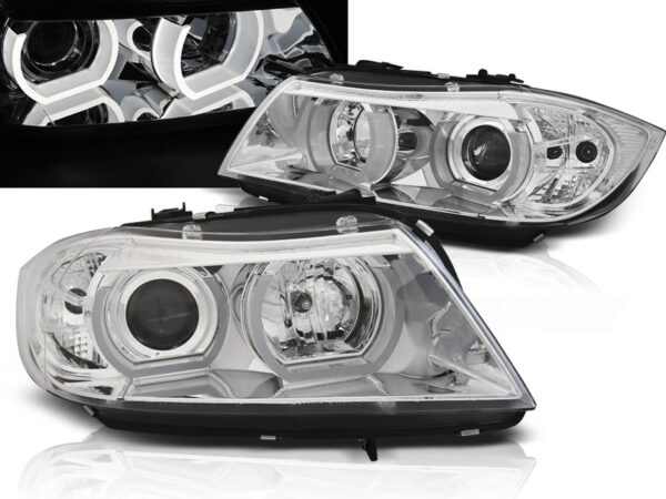 Frontlykter BMW E90/E91 03.05-08.08 U-LED Light 3D Krom – bilde 1 av 2