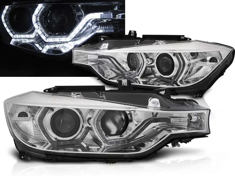 Frontlykter Bmw F30 / F31 10.11 05.15 Angel Eyes Chrome Led Drl