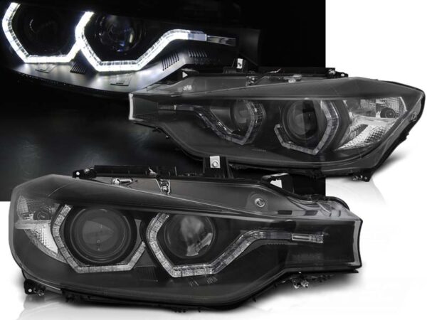 Frontlykter BMW F30/F31 10.11-05.15 Angel Eyes LED DRL Svart – bilde 1 av 2