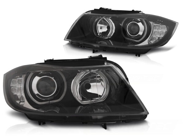 Frontlykter BMW E90/E91 03.05-11 Angel Eyes LED Blinklys Svart – bilde 2 av 5