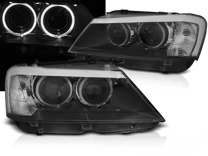 Frontlykter Bmw X3 F25 10-07.14 Angel Eyes Led Black