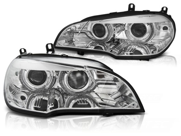 Frontlykter BMW X5 E70 07-10 Xenon Angel Eyes LED DRL Krom – uten AFS – bilde 2 av 2