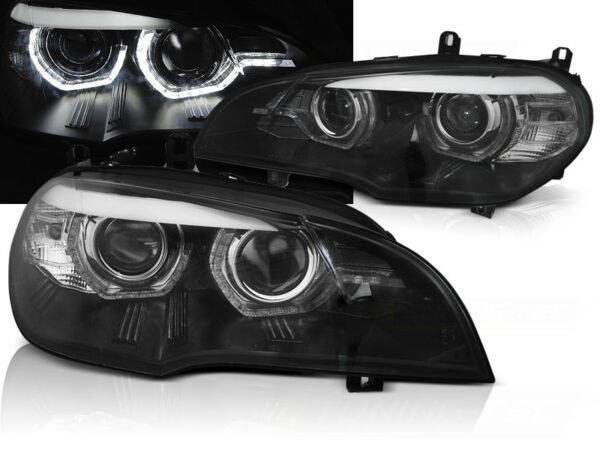 Frontlykter BMW X5 E70 07-10 Xenon Angel Eyes LED DRL Svart AFS – bilde 1 av 2