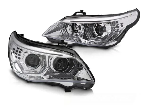 Frontlykter BMW E60 E61 03-07 Angel Eyes LED 3D Krom – for halogen – bilde 2 av 2