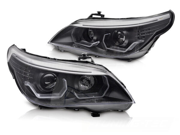 Frontlykter BMW E60 E61 03-07 Angel Eyes LED 3D Svart – for halogen – bilde 2 av 2