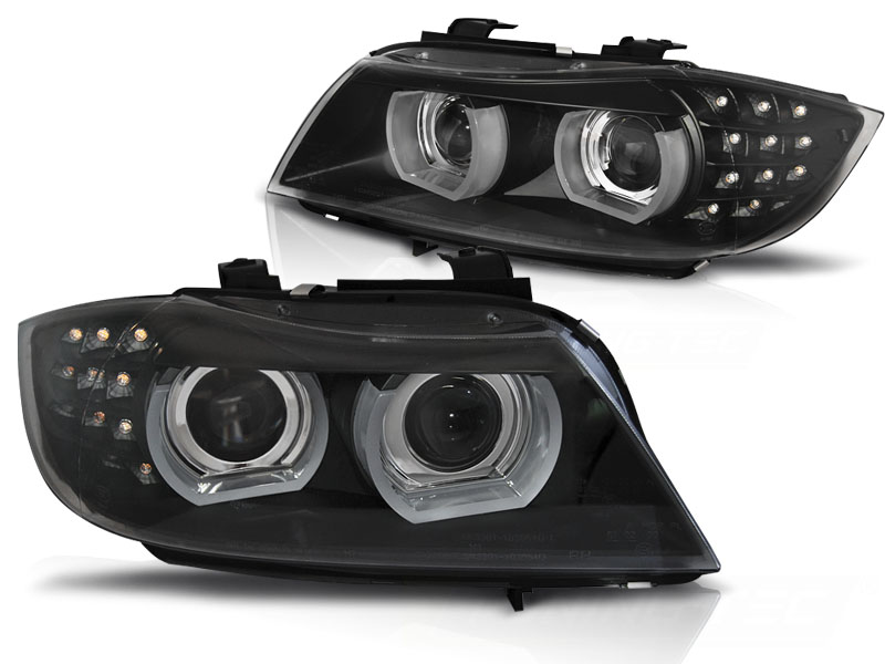 Frontlykter Bmw E90 / E91 09-11 Xenon Angel Eyes Led Drl Black - Bilde 2