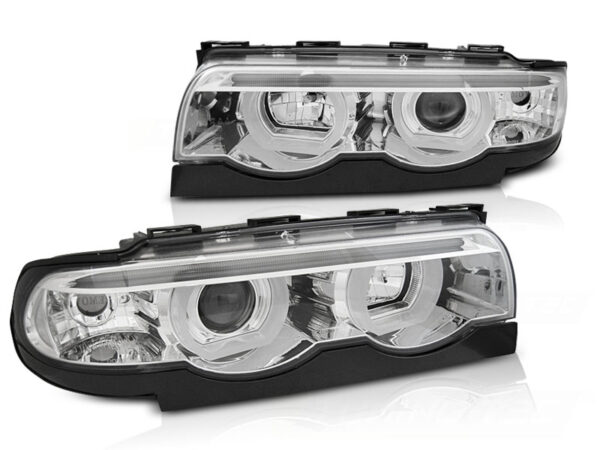 Frontlykter BMW E38 94-01 Angel Eyes LED 3D Krom – bilde 2 av 2