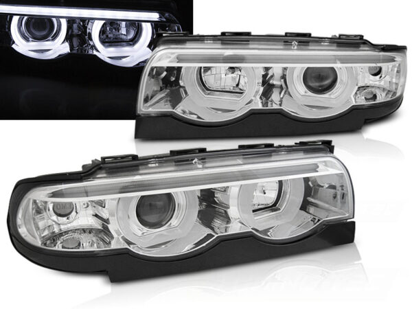 Frontlykter BMW E38 94-01 Angel Eyes LED 3D Krom – bilde 1 av 2