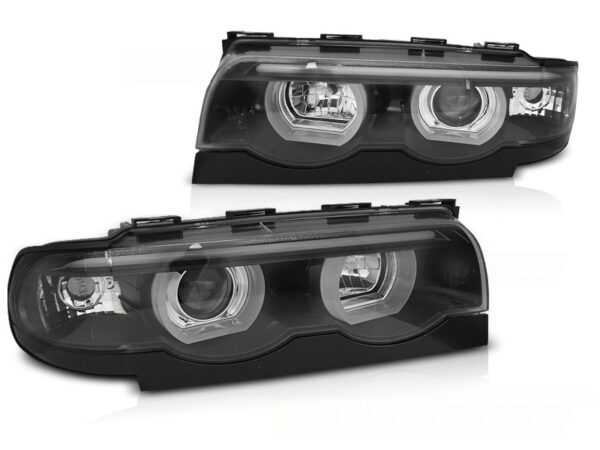 Frontlykter BMW E38 94-01 Angel Eyes LED 3D Svart – bilde 2 av 2
