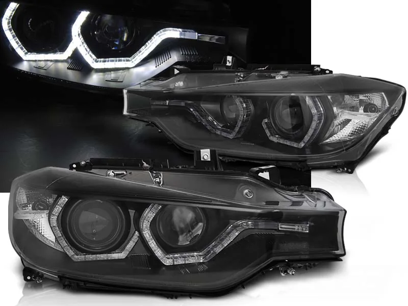 Frontlykter Bmw F30 / F31 10.11-05.15 Angel Eyes Led Black HID AFS Drl