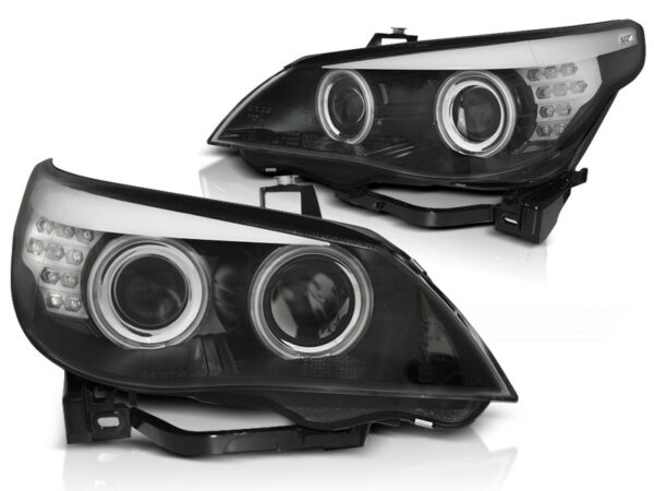 Frontlykter BMW E60/E61 03-04 Xenon D2S CCFL Angel Eyes Svart LED Blinklys – bilde 2 av 3