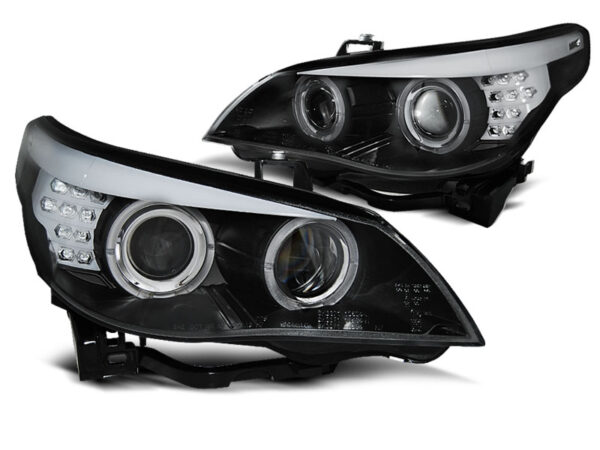 Frontlykter BMW E60/E61 05-07 Xenon D1S CCFL Angel Eyes Svart LED Blinklys – bilde 2 av 2