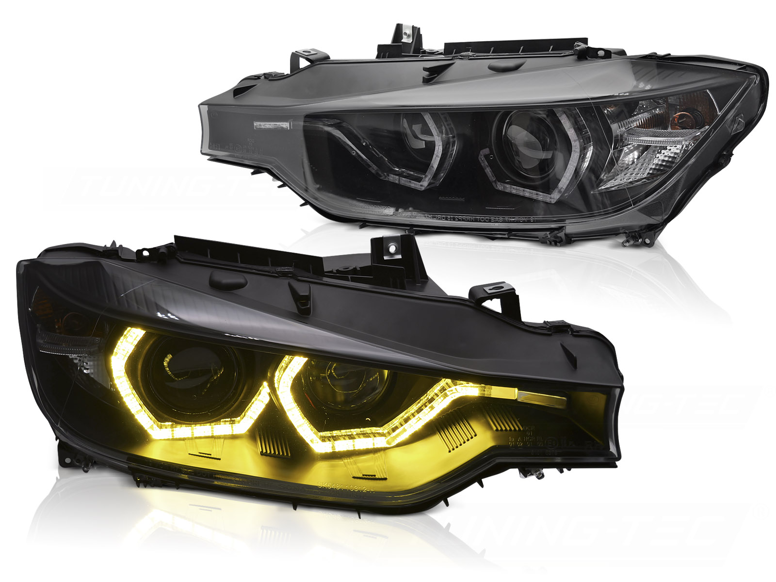 Frontlykter Bmw F30 / F31 11-15 Angel Eyes Yellow Led Drl Black - Bilde 2