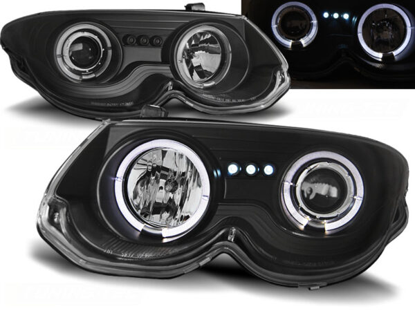 Frontlykter Chrysler 300 M 99-04 Angel Eyes Svart – bilde 1 av 2