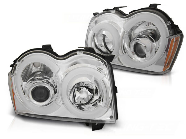 Frontlykter Jeep Grand Cherokee 05-08 Krom Tube Lights – bilde 2 av 2