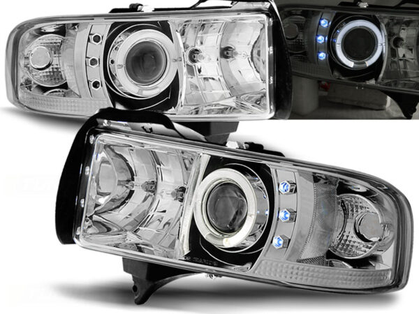Frontlykter Dodge Ram 94-01 Angel Eyes Krom – bilde 1 av 2