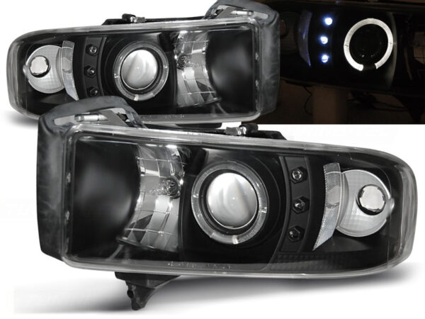 Frontlykter Dodge Ram 94-01 Angel Eyes Svart – bilde 1 av 2