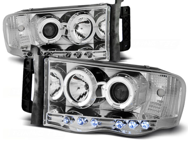 Frontlykter Dodge Ram 02-06 Angel Eyes Krom