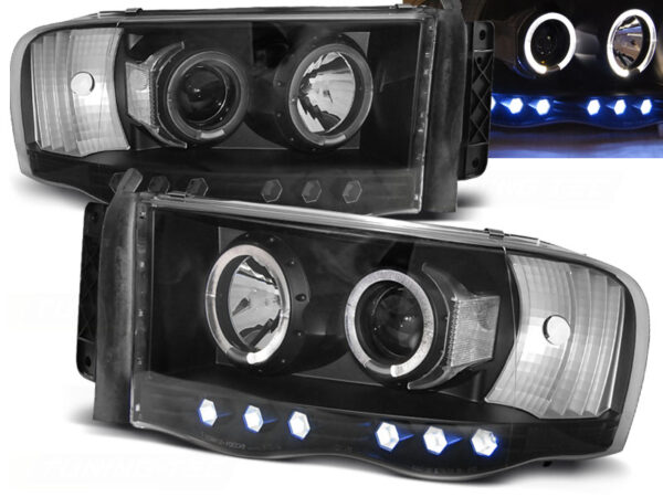 Frontlykter Dodge Ram 02-06 Black Angel Eyes – bilde 1 av 2