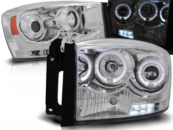 Frontlykter Dodge Ram 06-08 Angel Eyes Krom – bilde 1 av 2