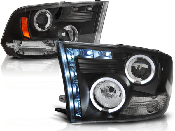Frontlykter Dodge Ram 09-18 Angel Eyes Svart – for halogen – bilde 2 av 2