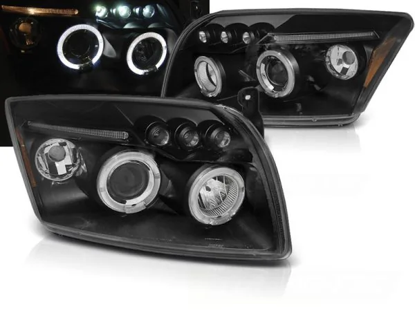 Frontlykter Dodge Caliber 06-12 Angel Eyes Svart – bilde 1 av 2