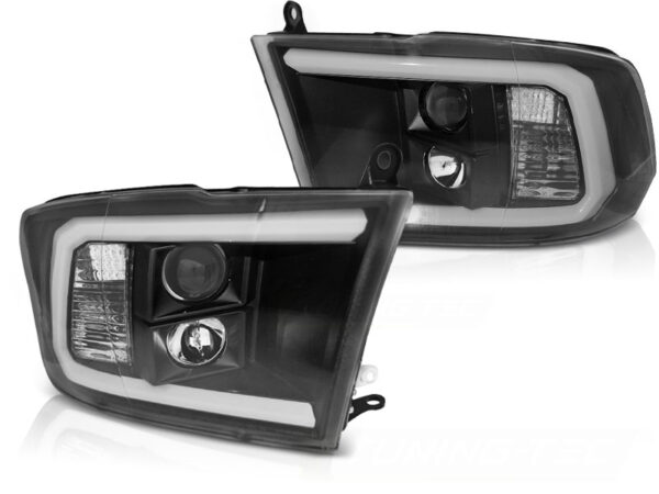 Frontlykter Dodge Ram 09-18 Tube Lights Svart – for halogen – bilde 2 av 2