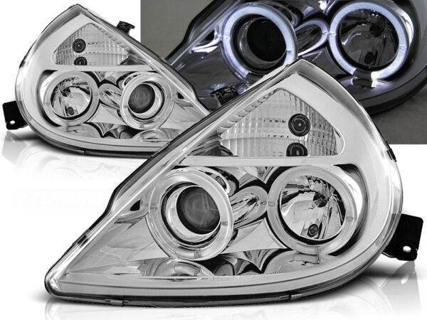 Frontlykter Ford Ka 11.96-08 Angel Eyes Krom – bilde 1 av 2