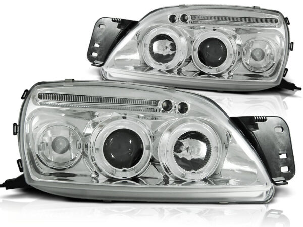 Frontlykter Ford Fiesta Mk5 09.99-04.02 Angel Eyes Krom – bilde 2 av 2