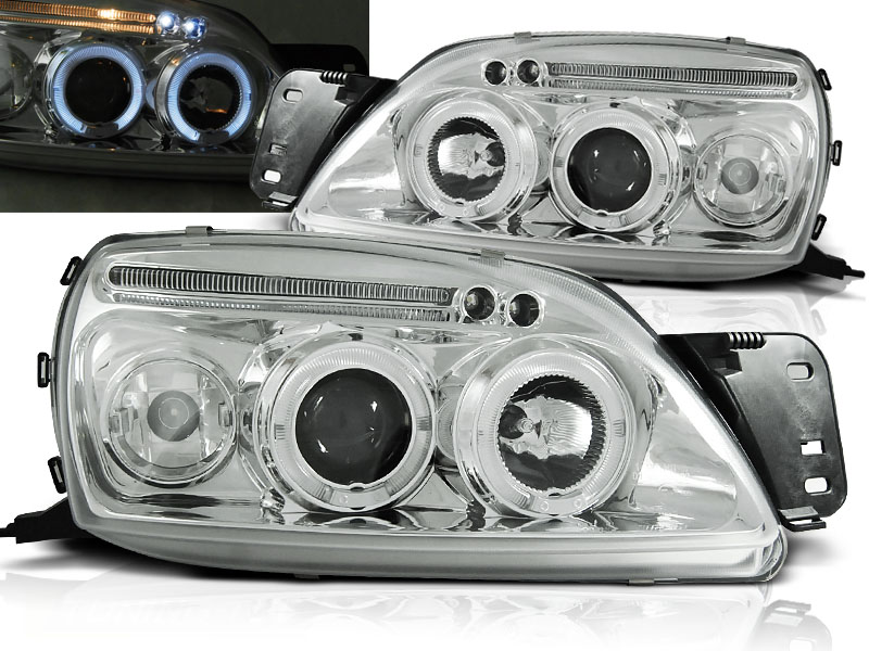Frontlykter Ford Fiesta MK5 09.99-04.02 Angel Eyes Chrome