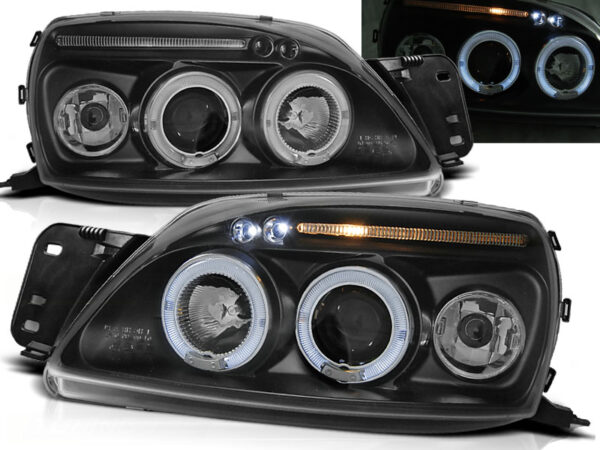 Frontlykter Ford Fiesta Mk5 09.99-04.02 Angel Eyes Svart – bilde 1 av 2