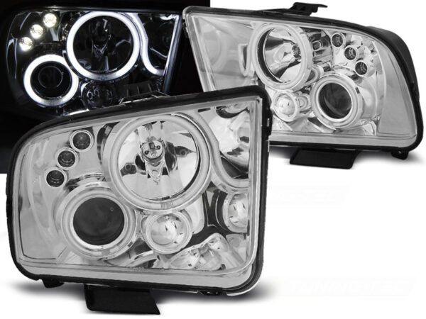 Frontlykter Ford Mustang 04-09 Angel Eyes Krom – bilde 1 av 2