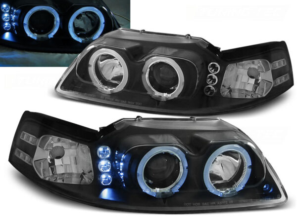 Frontlykter Ford Mustang 98-04 Angel Eyes Svart – bilde 1 av 2