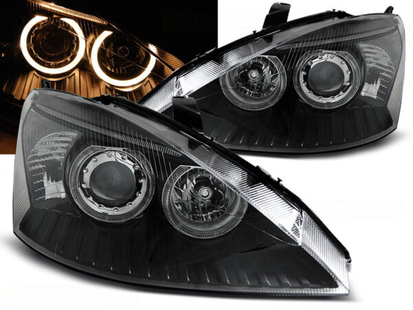 Frontlykter Ford Focus 10.98-10.01 Angel Eyes Svart – bilde 1 av 2