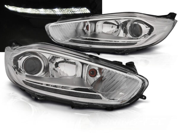 Frontlykter Ford Fiesta Mk7 13-16 LED DRL Krom – bilde 1 av 2