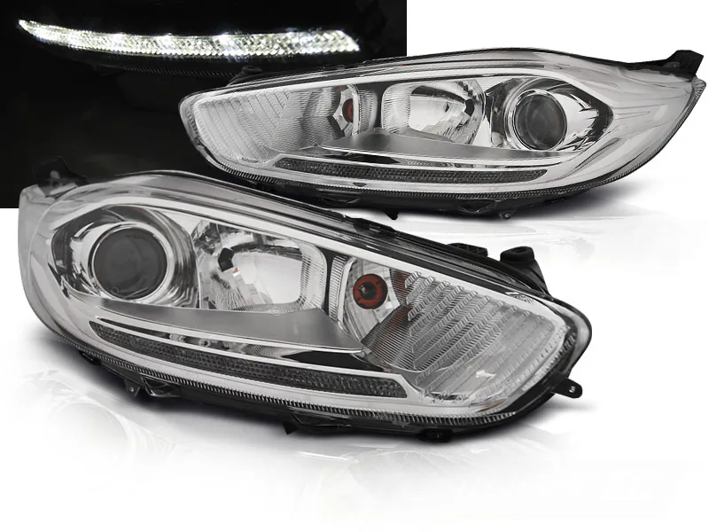 Frontlykter Ford Fiesta MK7 13-16 Led Drl Chrome