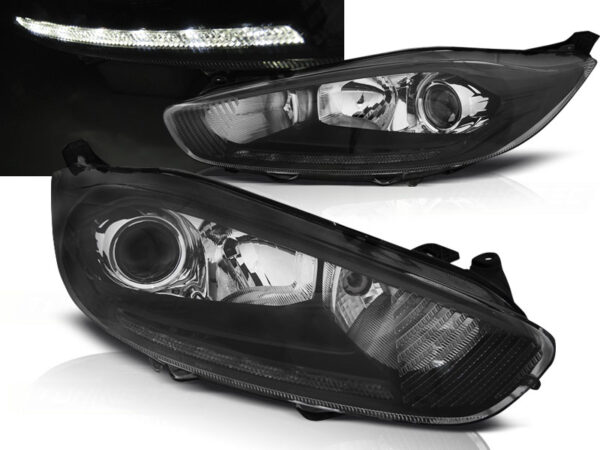Frontlykter Ford Fiesta Mk7 13-16 LED DRL Svart – bilde 1 av 2