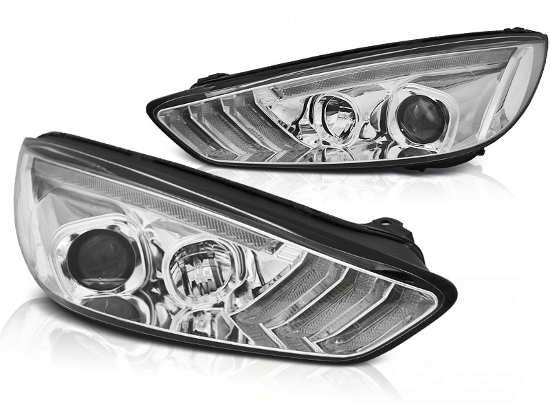 Frontlykter Ford Focus MK3 15-18 Chrome Drl Led Seq Indicator - Bilde 2