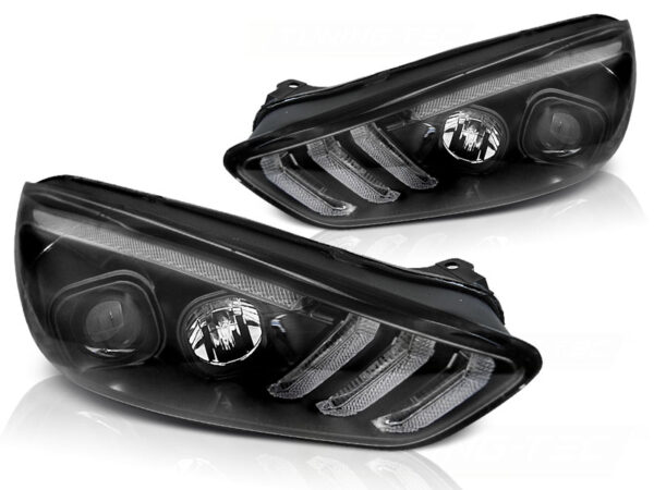 Frontlykter Ford Focus Mk3 15-18 Svart DRL LED SEQ Indicaor – bilde 2 av 2
