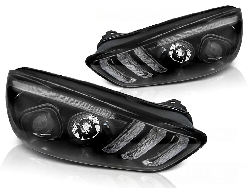 Frontlykter Ford Focus MK3 15-18 Black Drl Led Seq Indicaor - Bilde 2