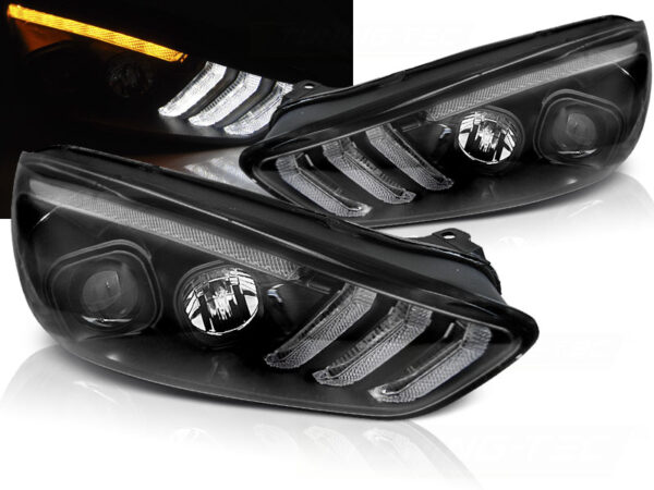 Frontlykter Ford Focus Mk3 15-18 Svart DRL LED SEQ Indicaor – bilde 1 av 2