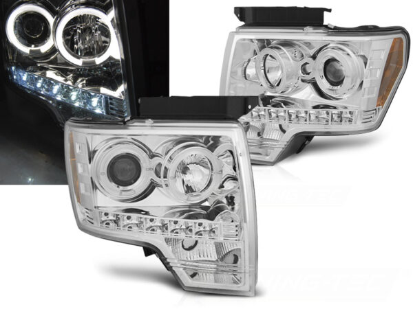 Frontlykter Ford F150 Mk12 08-14 Angel Eyes Krom – bilde 1 av 2