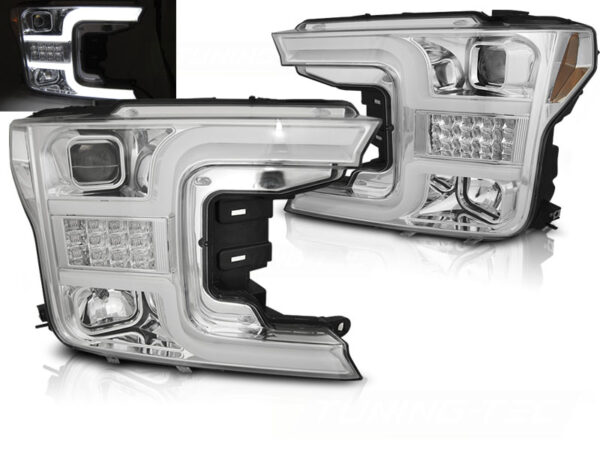 Frontlykter Ford F150 Mk13 17-20 Tube Lights Krom – bilde 1 av 2