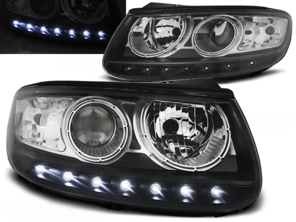 Frontlykter Hyundai Santa Fe 06.06-12 Daylight Svart – bilde 1 av 2