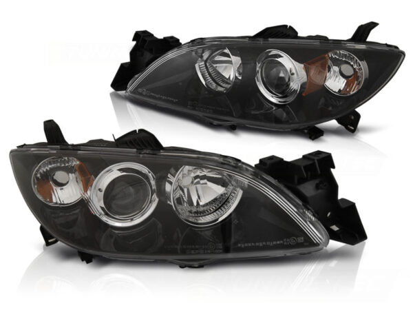 Frontlykter Mazda 3 03-09 4D Svart Xenon – for halogen