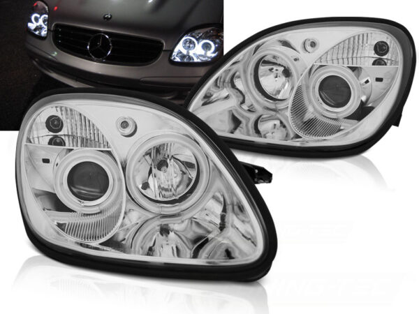 Frontlykter Mercedes R170 SLK 04.96-04 Angel Eyes Krom – bilde 1 av 2