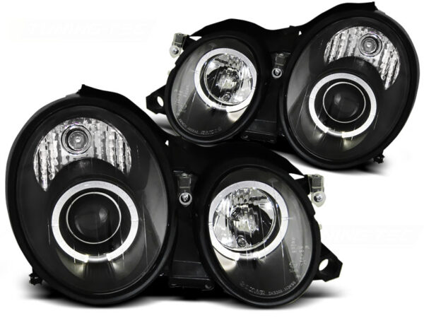 Frontlykter Mercedes W208 CLK 03.97-04.02 Angel Eyes Svart