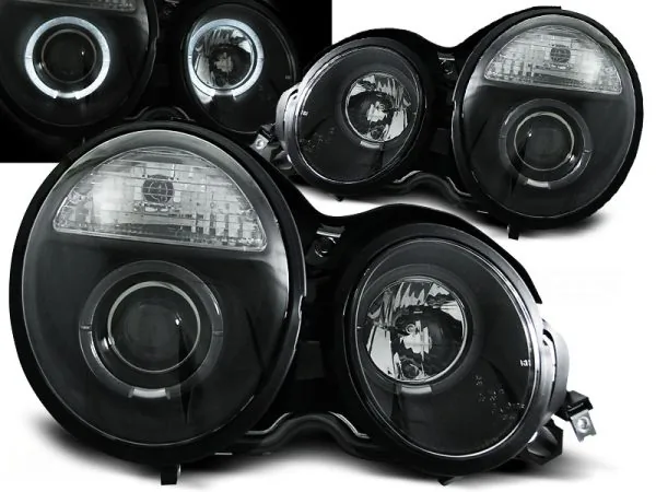 Frontlykter Mercedes W210 E-Class 95-05.99 Angel Eyes Svart – bilde 1 av 2